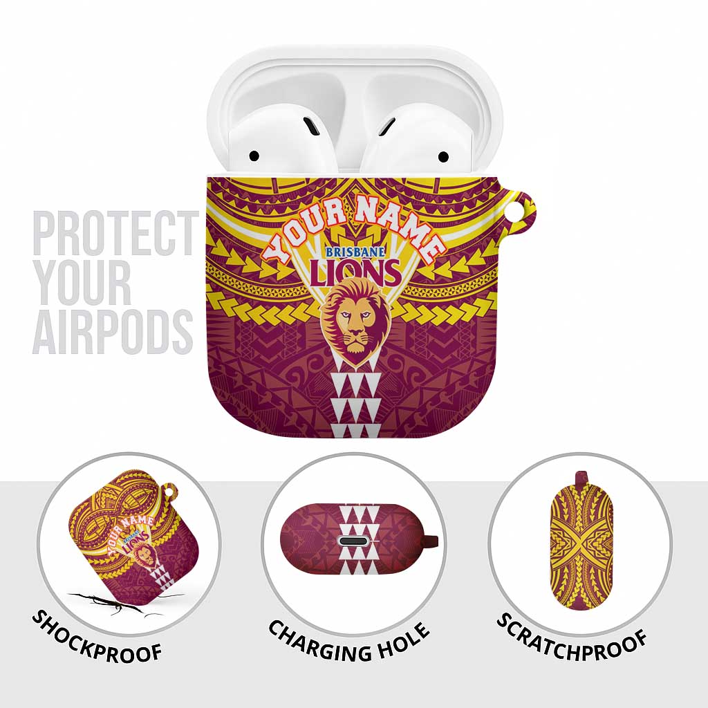 Personalized Brisbane Lions AirPods Case Polynesian Tribal Pattern Heritage Football