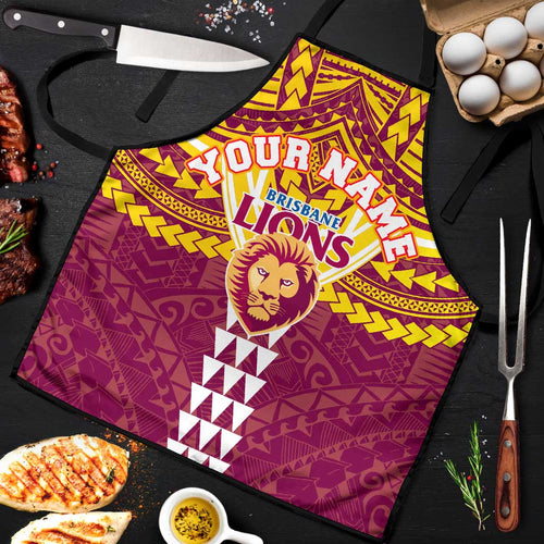 Personalized Brisbane Lions Apron Polynesian Tribal Pattern Heritage Football
