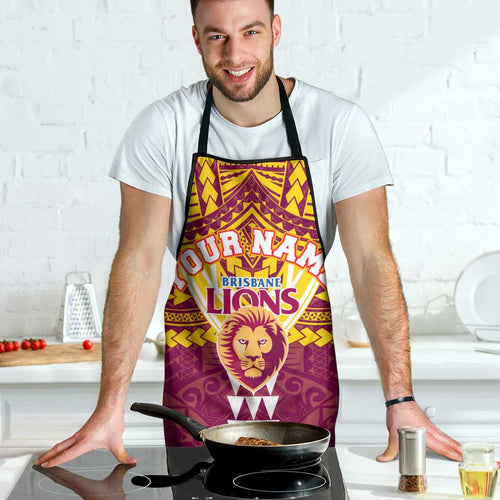 Personalized Brisbane Lions Apron Polynesian Tribal Pattern Heritage Football