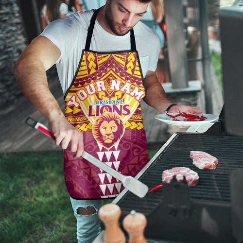 Personalized Brisbane Lions Apron Polynesian Tribal Pattern Heritage Football