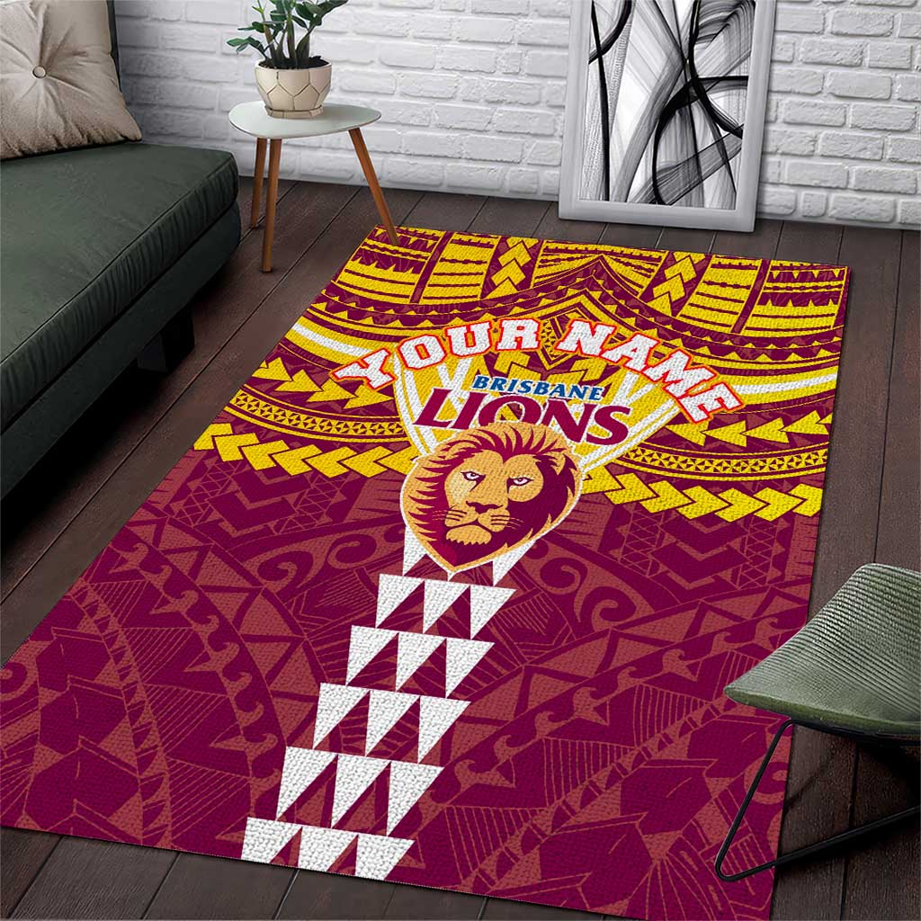 Personalized Brisbane Lions Area Rug Polynesian Tribal Pattern Heritage Football