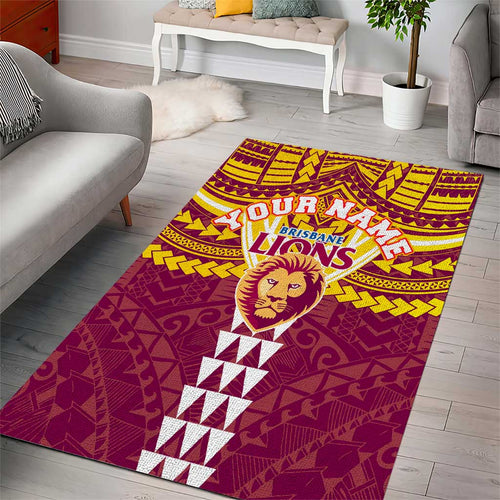 Personalized Brisbane Lions Area Rug Polynesian Tribal Pattern Heritage Football