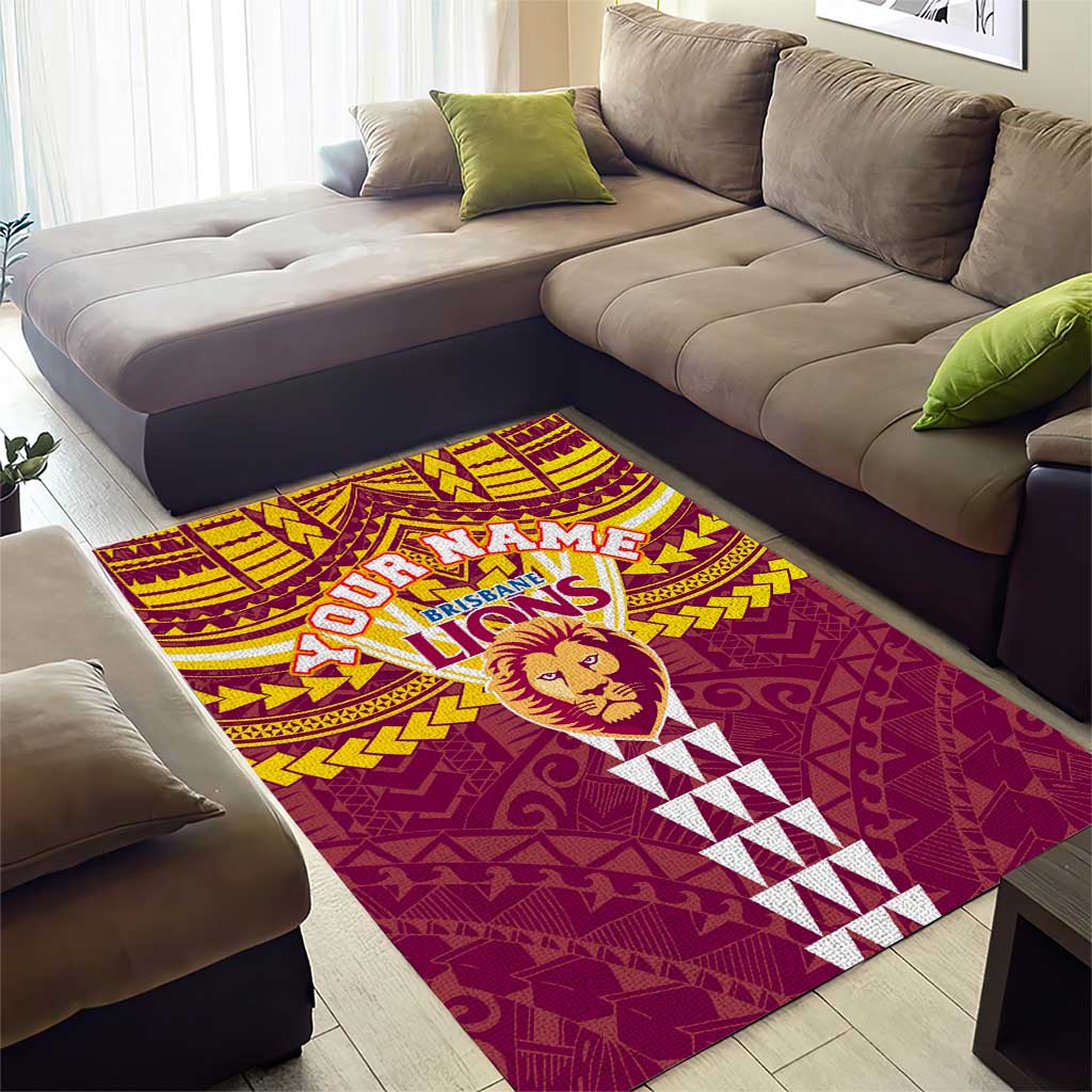Personalized Brisbane Lions Area Rug Polynesian Tribal Pattern Heritage Football