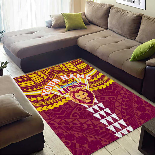 Personalized Brisbane Lions Area Rug Polynesian Tribal Pattern Heritage Football