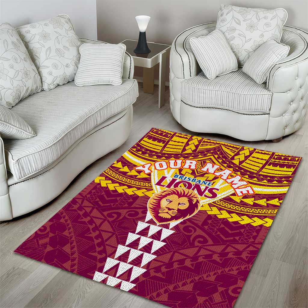 Personalized Brisbane Lions Area Rug Polynesian Tribal Pattern Heritage Football