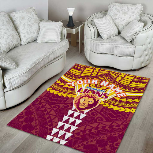 Personalized Brisbane Lions Area Rug Polynesian Tribal Pattern Heritage Football