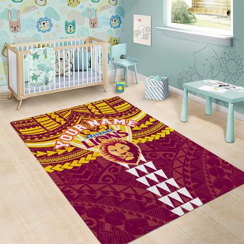 Personalized Brisbane Lions Area Rug Polynesian Tribal Pattern Heritage Football