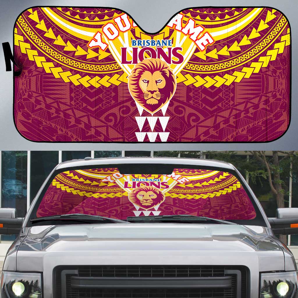 Personalized Brisbane Lions Auto Sun Shade Polynesian Tribal Pattern Heritage Football