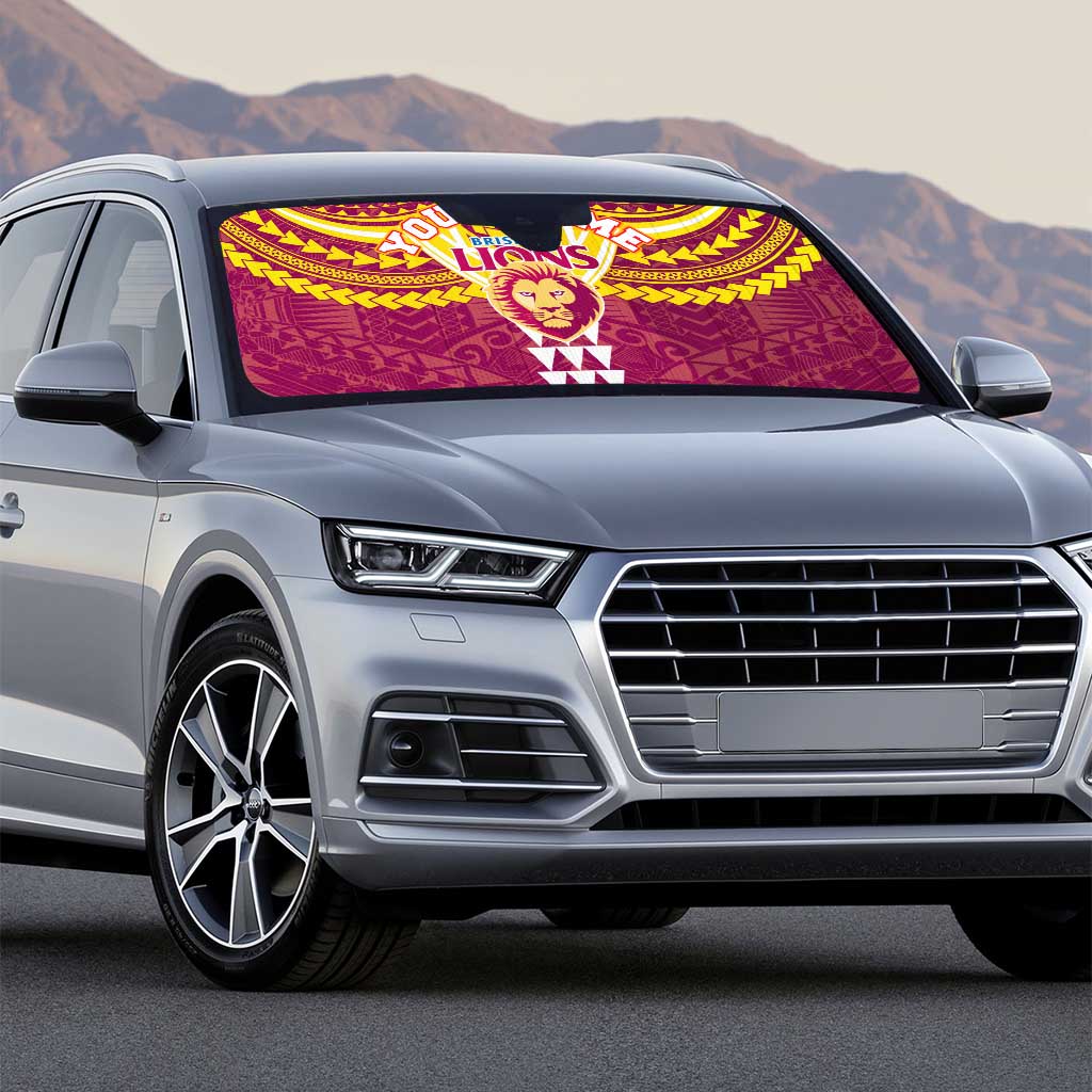 Personalized Brisbane Lions Auto Sun Shade Polynesian Tribal Pattern Heritage Football