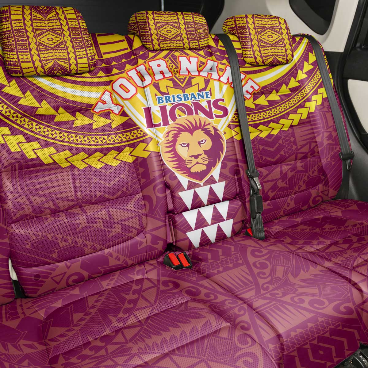 Personalized Brisbane Lions Back Car Seat Cover Polynesian Tribal Pattern Heritage Football