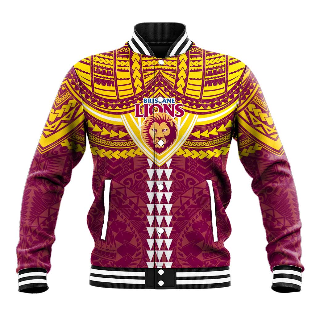 Personalized Brisbane Lions Baseball Jacket Polynesian Tribal Pattern Heritage Football