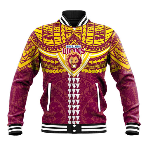 Personalized Brisbane Lions Baseball Jacket Polynesian Tribal Pattern Heritage Football