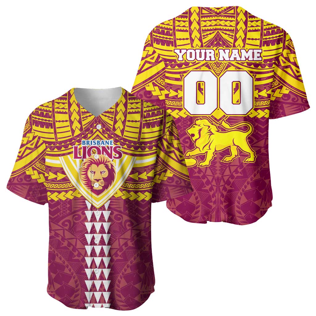 Personalized Brisbane Lions Baseball Jersey Polynesian Tribal Pattern Heritage Football