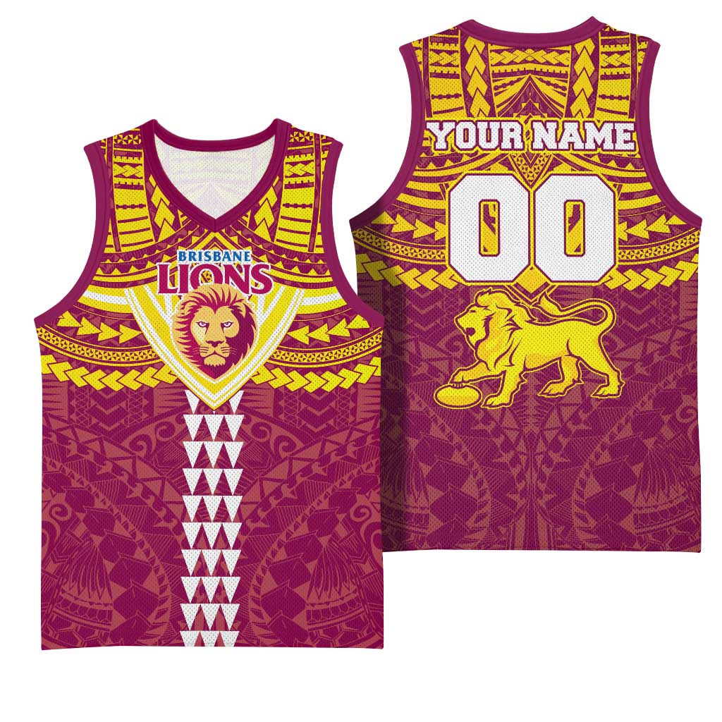 Personalized Brisbane Lions Basketball Jersey Polynesian Tribal Pattern Heritage Football