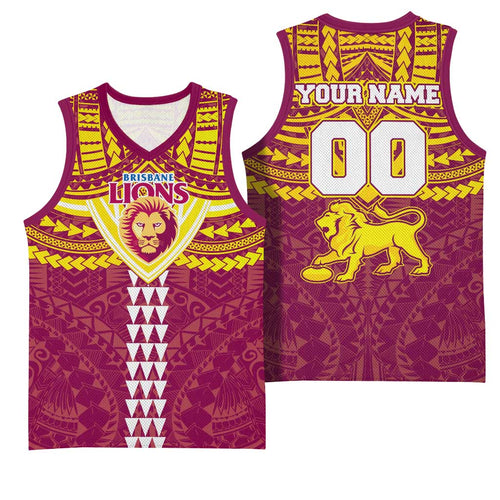 Personalized Brisbane Lions Basketball Jersey Polynesian Tribal Pattern Heritage Football