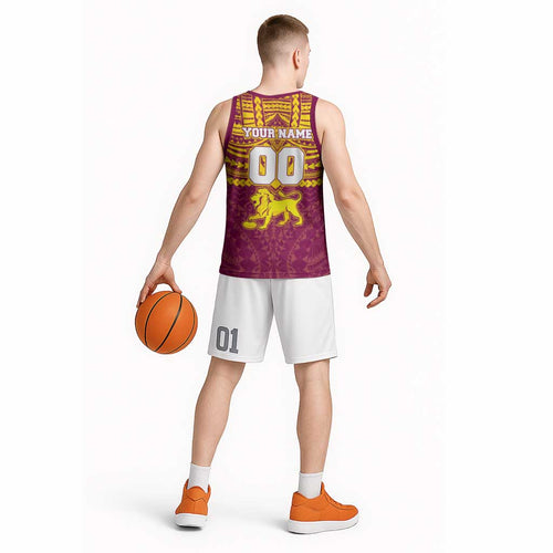 Personalized Brisbane Lions Basketball Jersey Polynesian Tribal Pattern Heritage Football