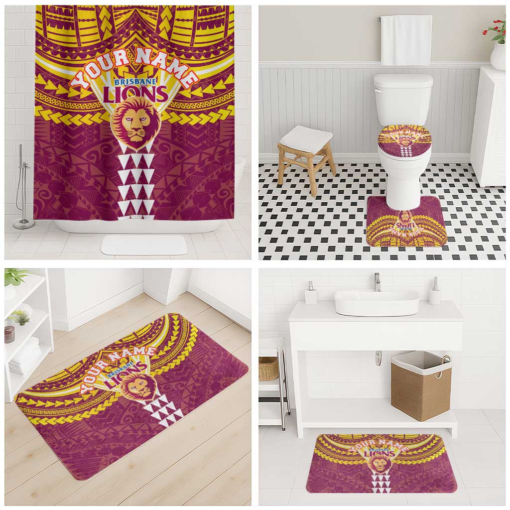 Personalized Brisbane Lions Bathroom Set Polynesian Tribal Pattern Heritage Football