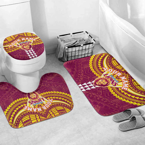 Personalized Brisbane Lions Bathroom Set Polynesian Tribal Pattern Heritage Football
