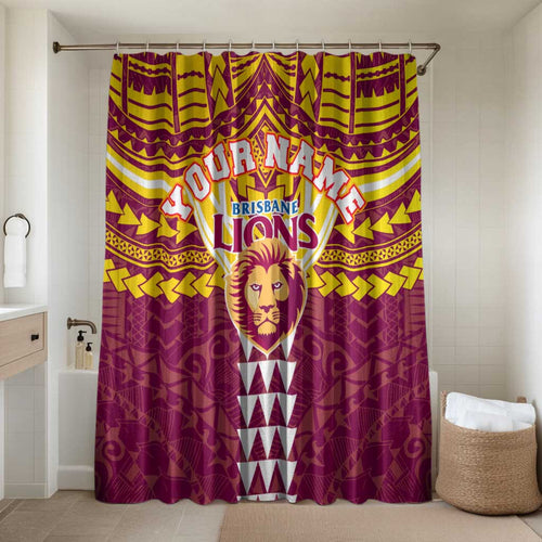 Personalized Brisbane Lions Bathroom Set Polynesian Tribal Pattern Heritage Football