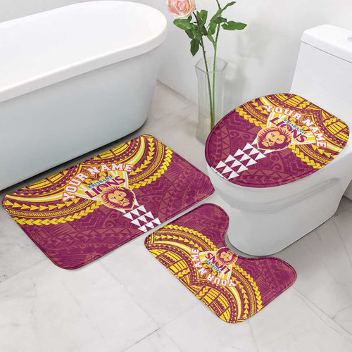 Personalized Brisbane Lions Bathroom Set Polynesian Tribal Pattern Heritage Football