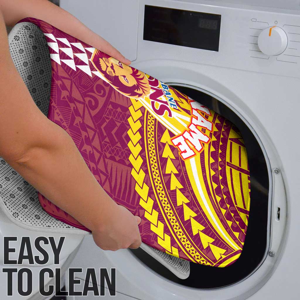 Personalized Brisbane Lions Bathroom Set Polynesian Tribal Pattern Heritage Football