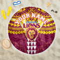 Personalized Brisbane Lions Beach Blanket Polynesian Tribal Pattern Heritage Football