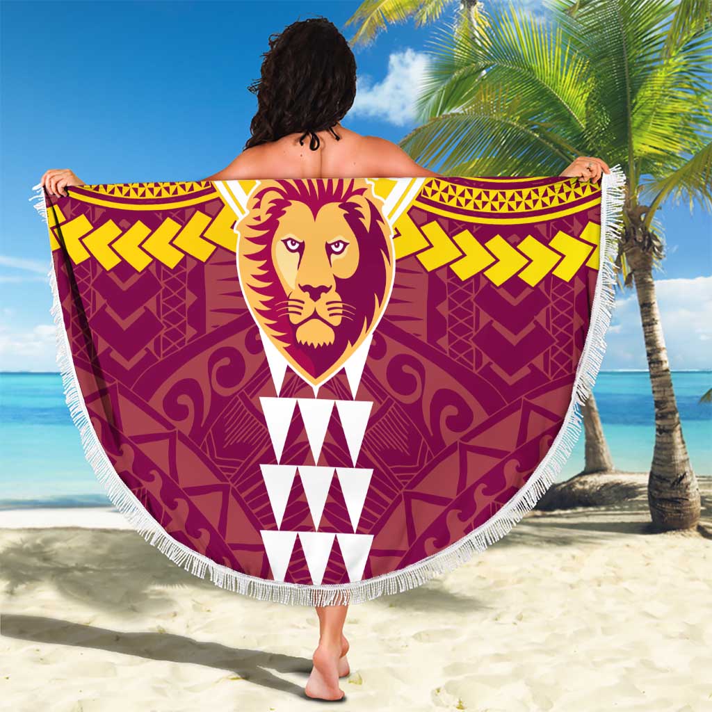 Personalized Brisbane Lions Beach Blanket Polynesian Tribal Pattern Heritage Football