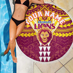 Personalized Brisbane Lions Beach Blanket Polynesian Tribal Pattern Heritage Football