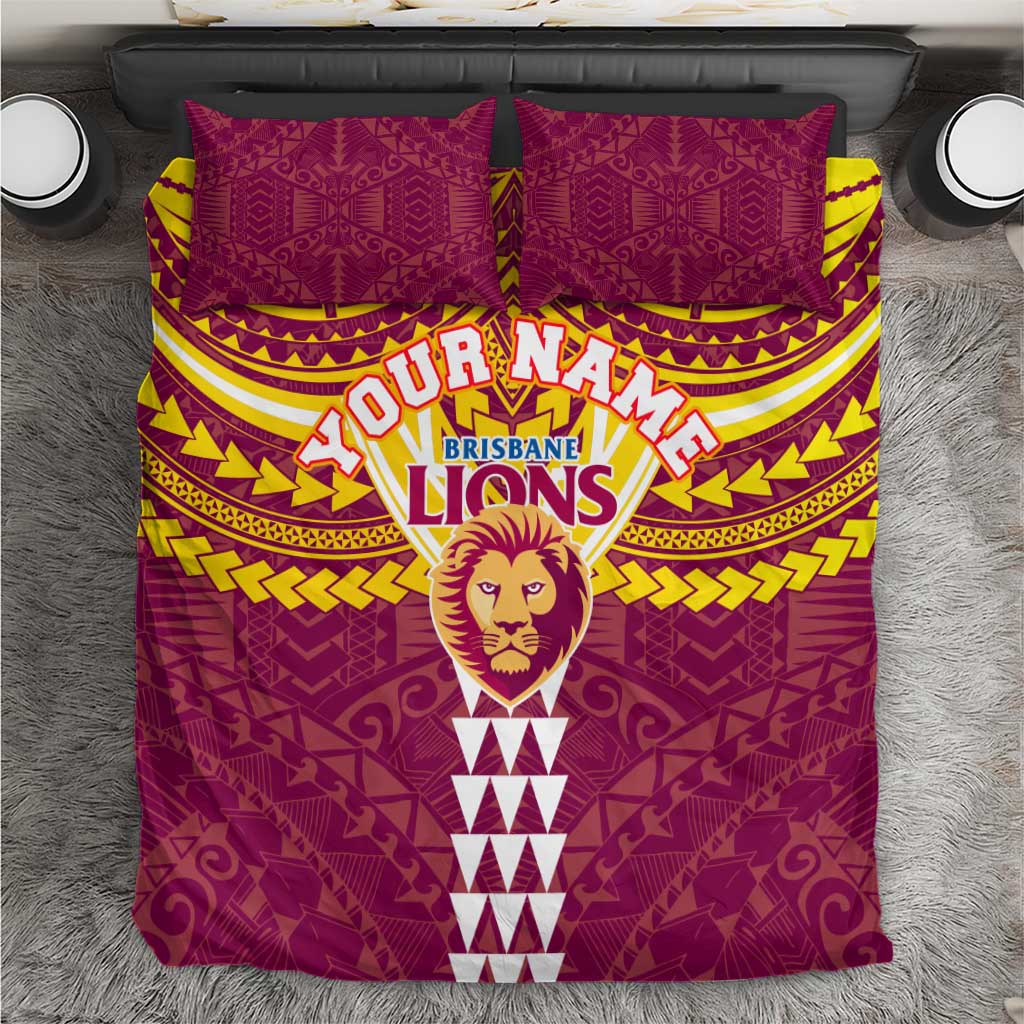 Personalized Brisbane Lions Bedding Set Polynesian Tribal Pattern Heritage Football