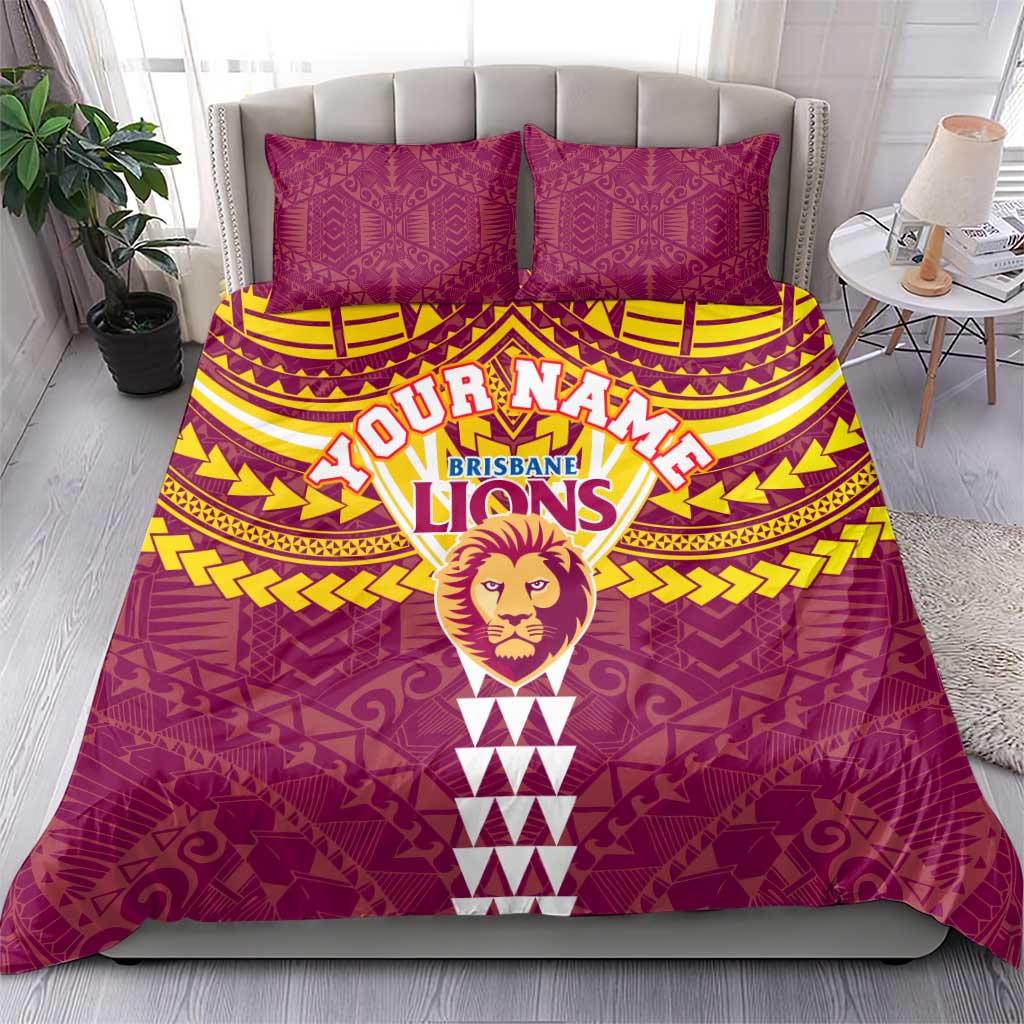 Personalized Brisbane Lions Bedding Set Polynesian Tribal Pattern Heritage Football