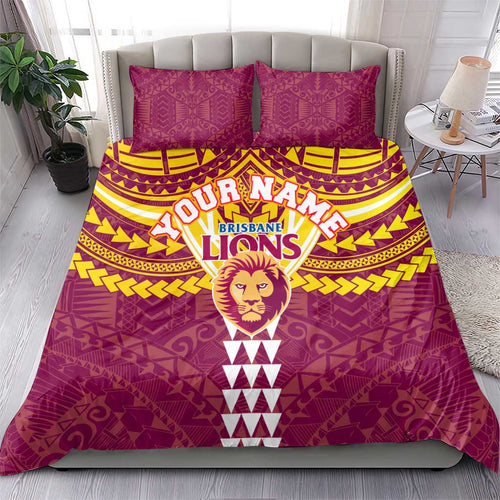 Personalized Brisbane Lions Bedding Set Polynesian Tribal Pattern Heritage Football