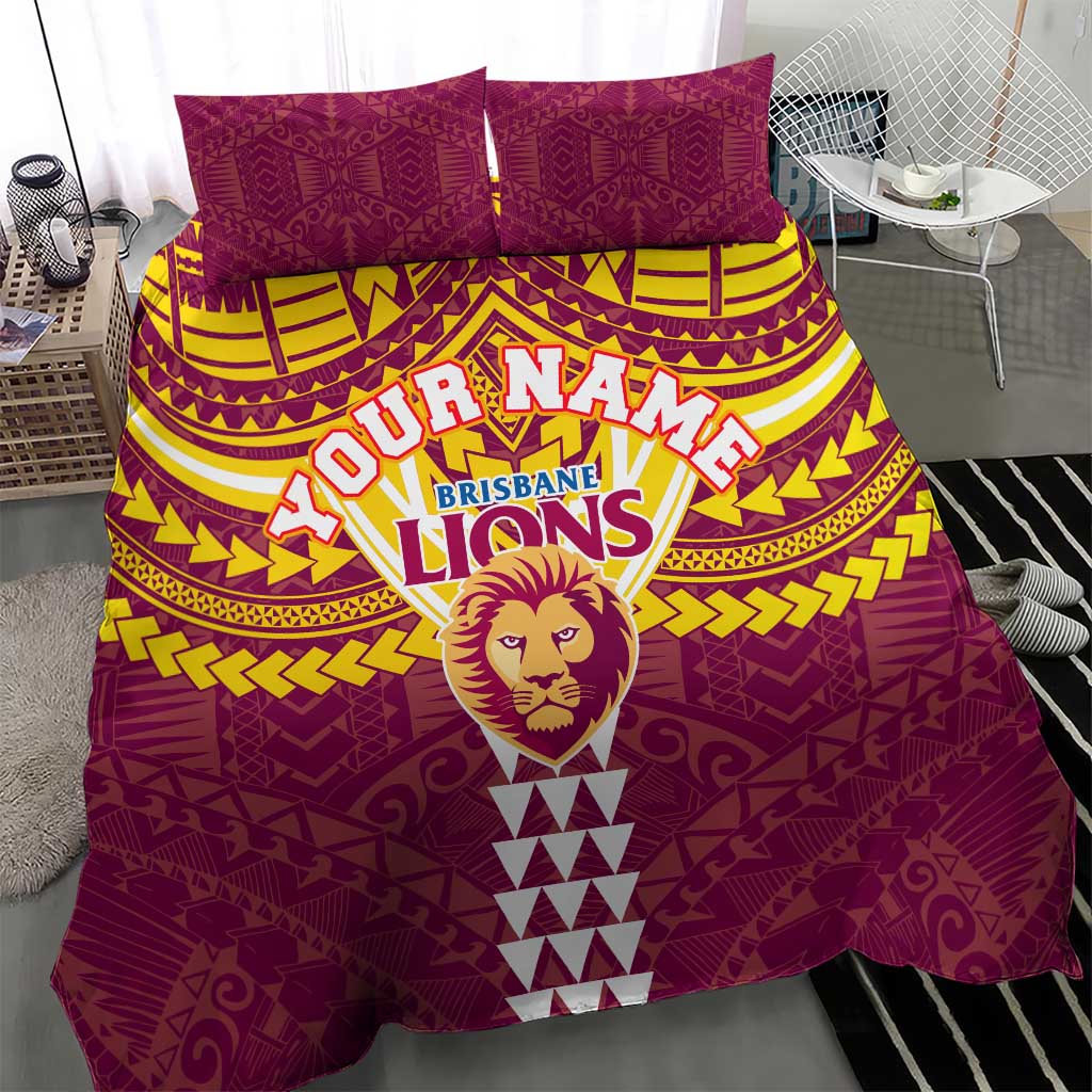 Personalized Brisbane Lions Bedding Set Polynesian Tribal Pattern Heritage Football