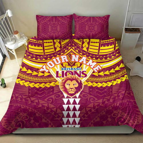 Personalized Brisbane Lions Bedding Set Polynesian Tribal Pattern Heritage Football
