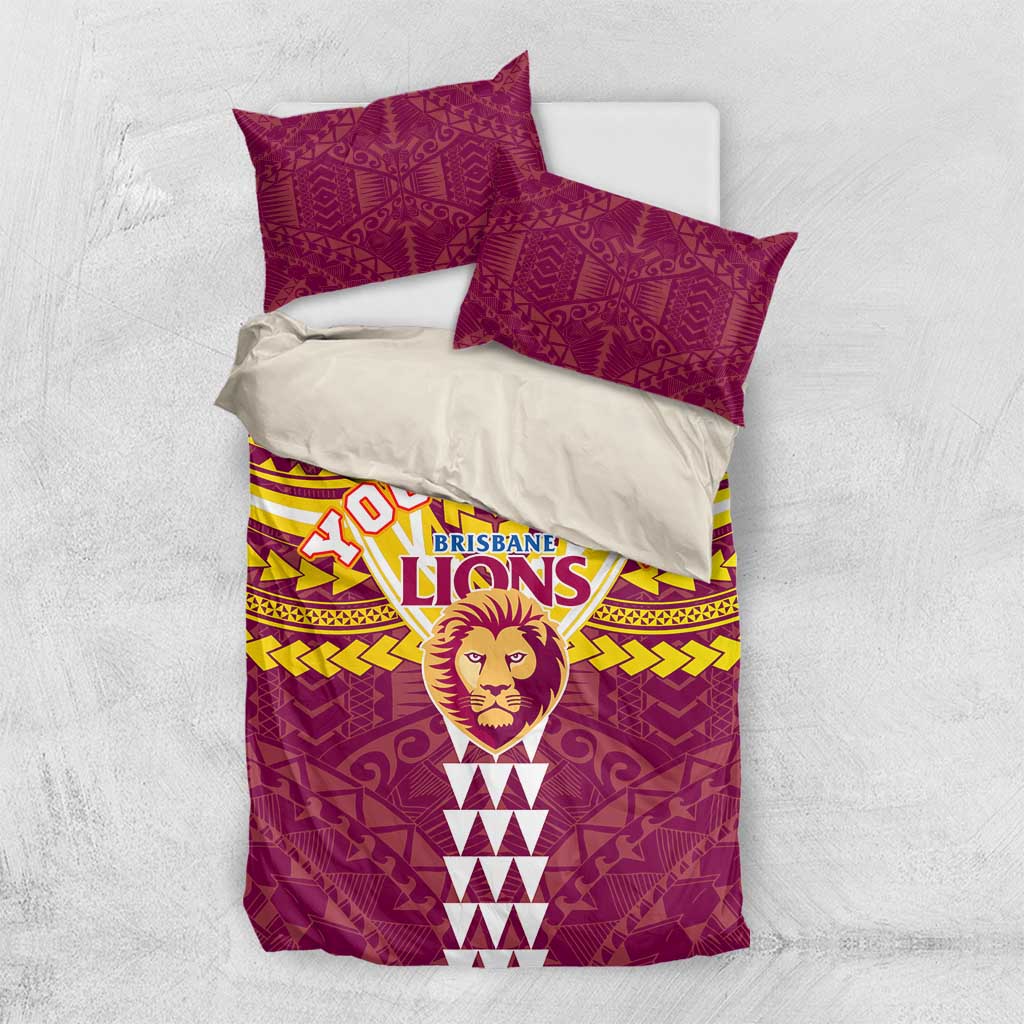 Personalized Brisbane Lions Bedding Set Polynesian Tribal Pattern Heritage Football