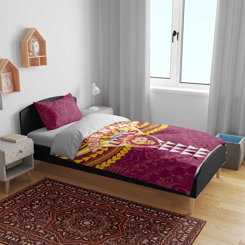 Personalized Brisbane Lions Bedding Set Polynesian Tribal Pattern Heritage Football