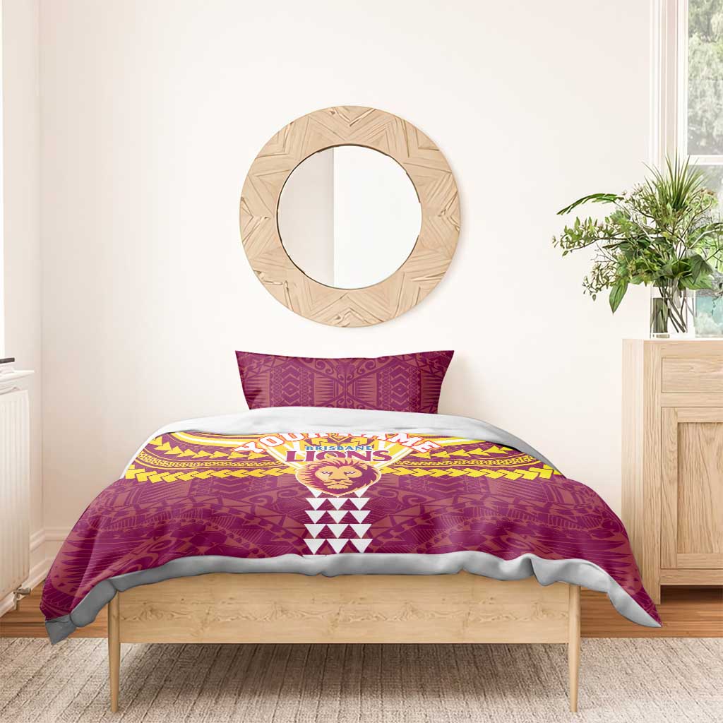 Personalized Brisbane Lions Bedding Set Polynesian Tribal Pattern Heritage Football