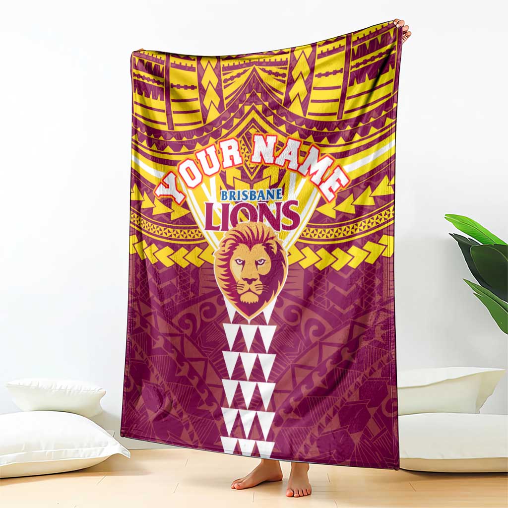 Personalized Brisbane Lions Blanket Polynesian Tribal Pattern Heritage Football