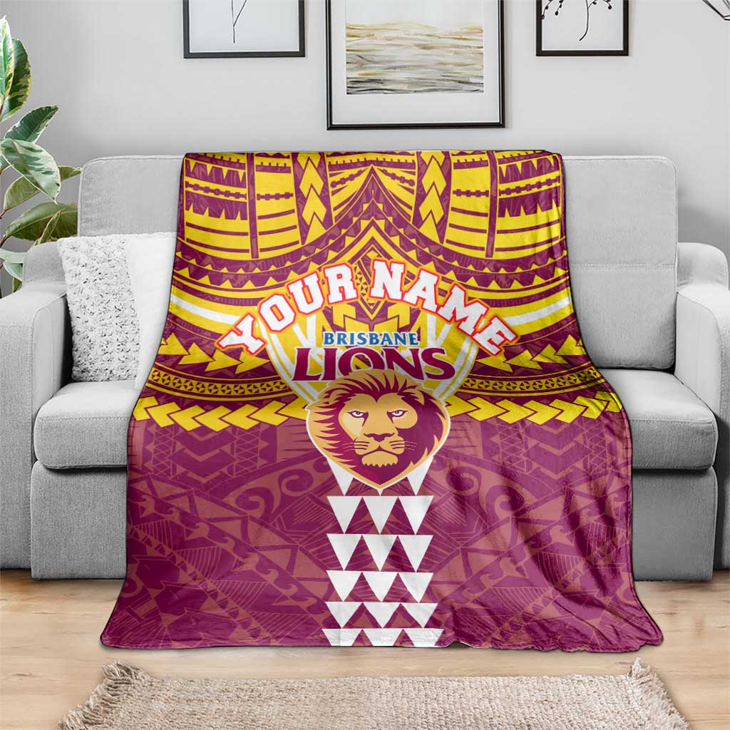Personalized Brisbane Lions Blanket Polynesian Tribal Pattern Heritage Football