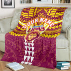 Personalized Brisbane Lions Blanket Polynesian Tribal Pattern Heritage Football