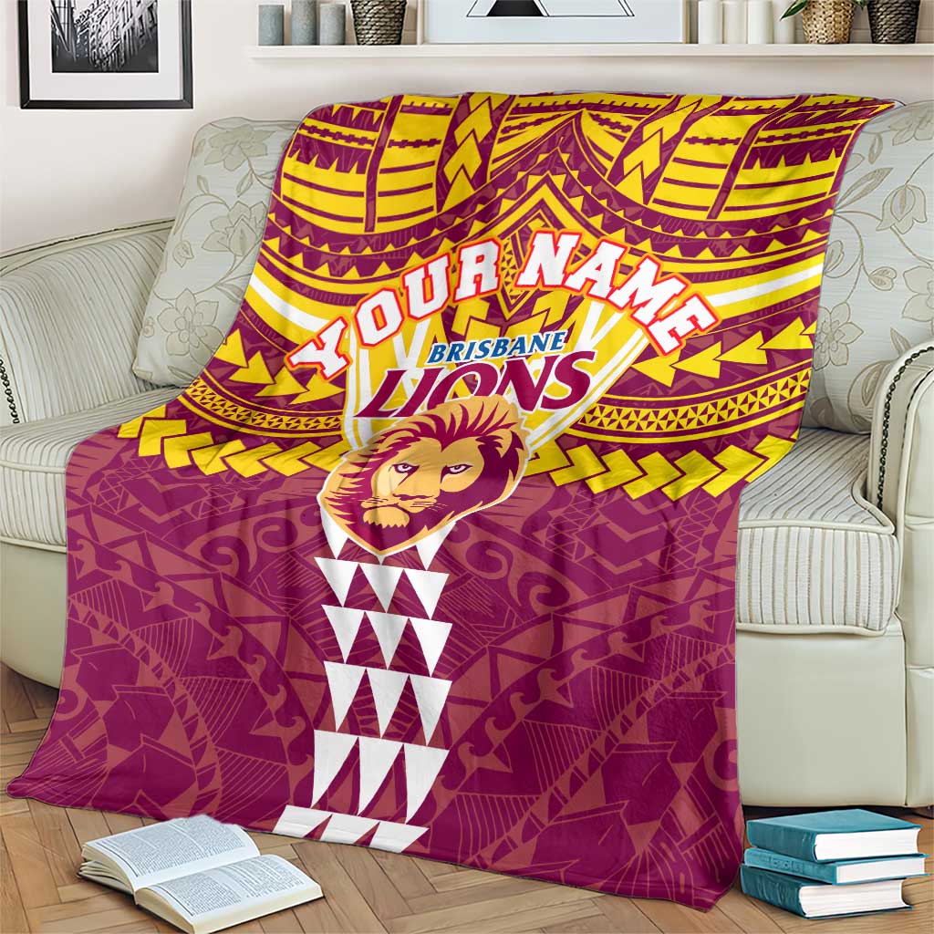 Personalized Brisbane Lions Blanket Polynesian Tribal Pattern Heritage Football