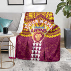 Personalized Brisbane Lions Blanket Polynesian Tribal Pattern Heritage Football