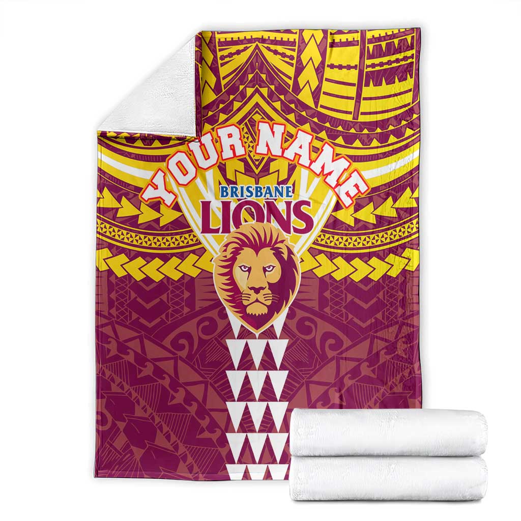 Personalized Brisbane Lions Blanket Polynesian Tribal Pattern Heritage Football