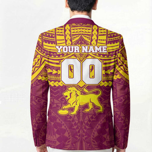 Personalized Brisbane Lions Blazer Polynesian Tribal Pattern Heritage Football
