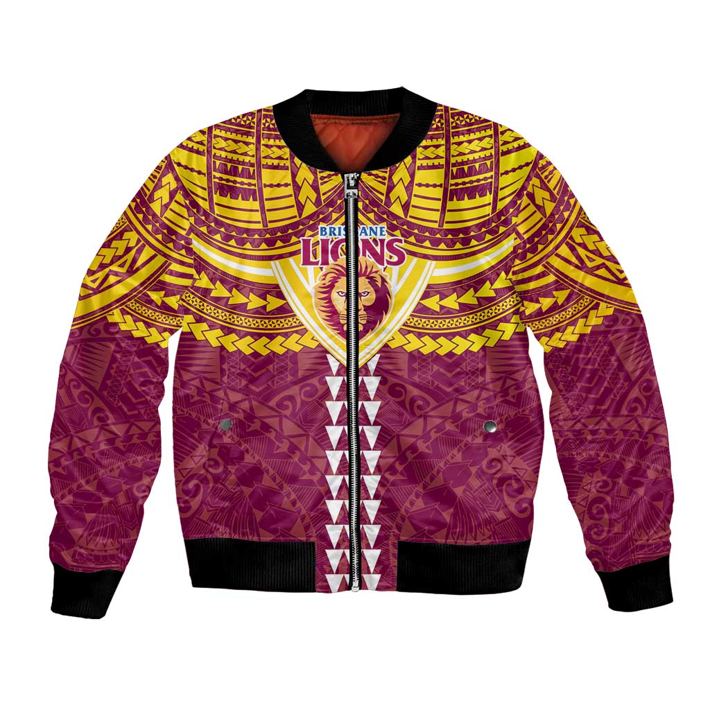 Personalized Brisbane Lions Bomber Jacket Polynesian Tribal Pattern Heritage Football