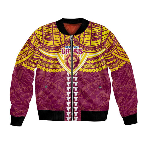 Personalized Brisbane Lions Bomber Jacket Polynesian Tribal Pattern Heritage Football
