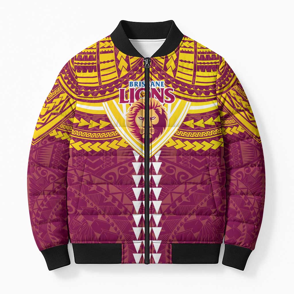 Personalized Brisbane Lions Bomber Puffer Jacket Polynesian Tribal Pattern Heritage Football