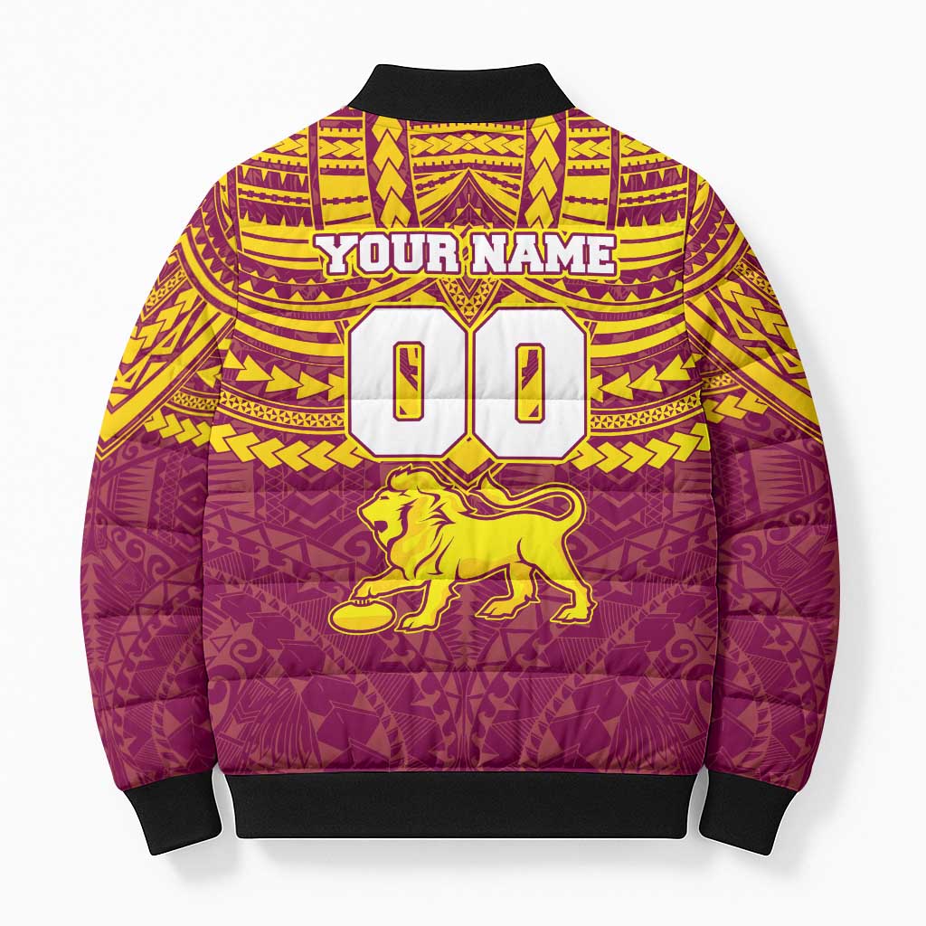 Personalized Brisbane Lions Bomber Puffer Jacket Polynesian Tribal Pattern Heritage Football