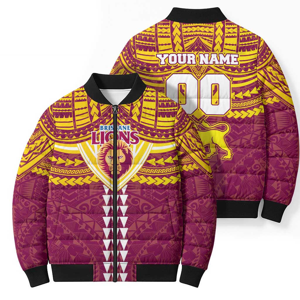 Personalized Brisbane Lions Bomber Puffer Jacket Polynesian Tribal Pattern Heritage Football