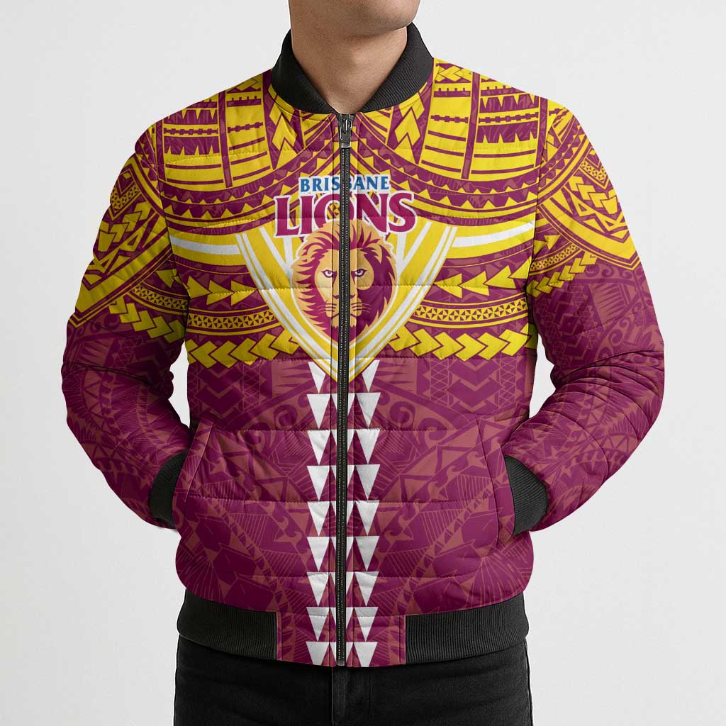 Personalized Brisbane Lions Bomber Puffer Jacket Polynesian Tribal Pattern Heritage Football