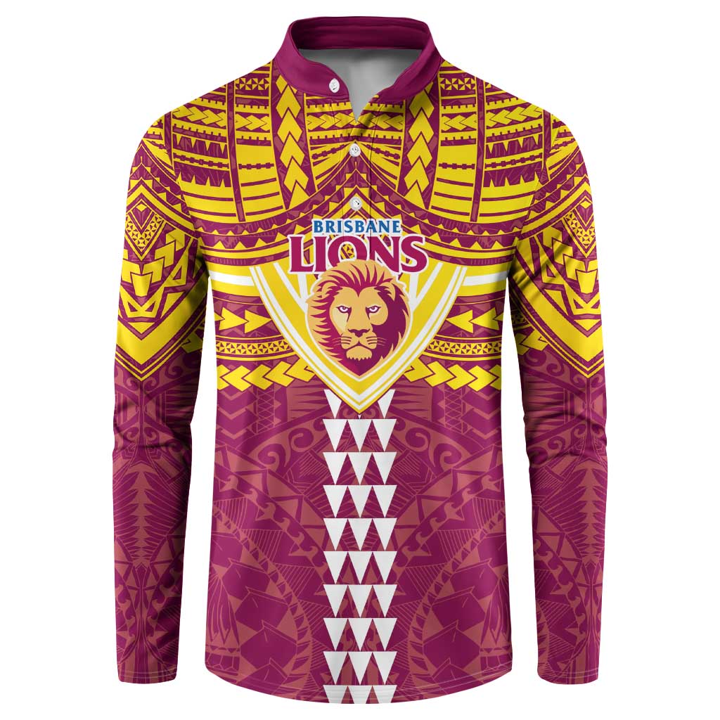 Personalized Brisbane Lions Button Sweatshirt Polynesian Tribal Pattern Heritage Football